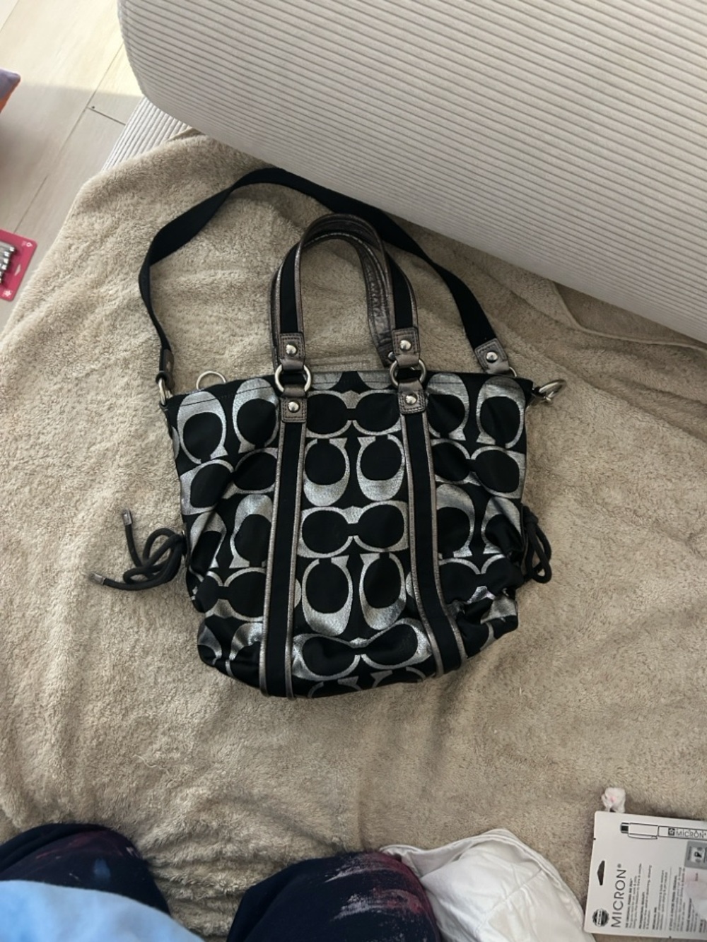 Coach Poppy Silver & Black Spotlight Satchel - Picture 10 of 10